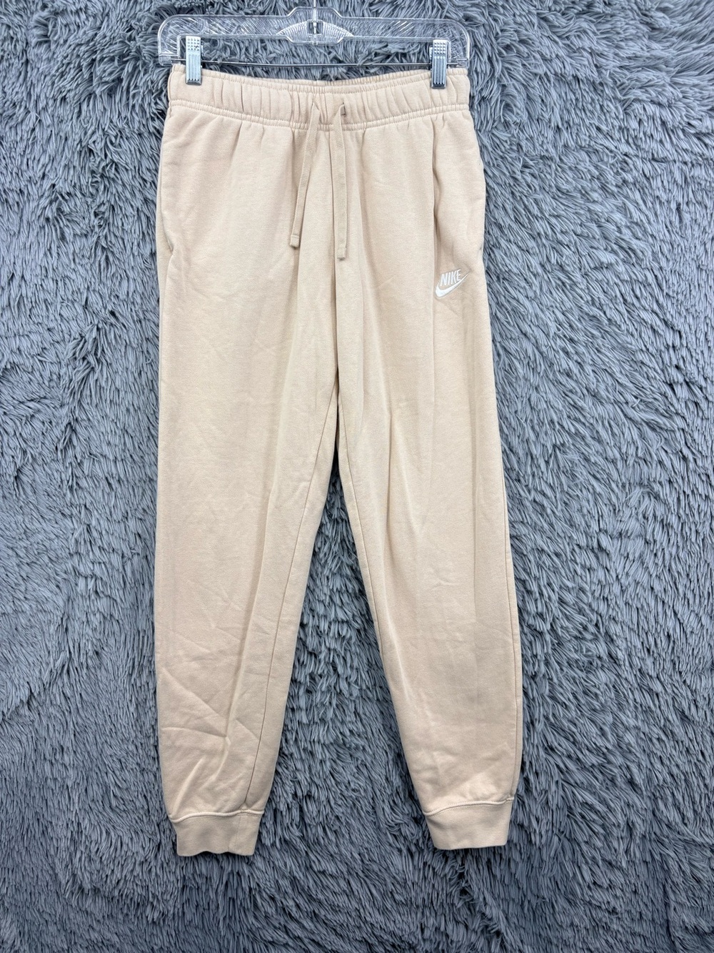 Nike Fleece Joggers Women Small Tan Sportswear Club Adjustable Drawstring Casual